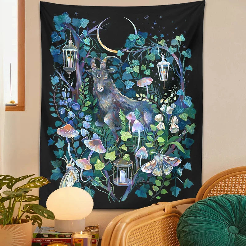 Afralia™ Moon Moth Garden Tapestry: Trippy Witchcraft Decor for Home, Dorm