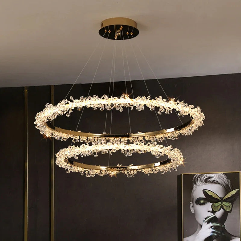 Afralia™ Crystal Ring Pendant Light for Modern Living Room, Dining, Bedroom - French Light Luxury