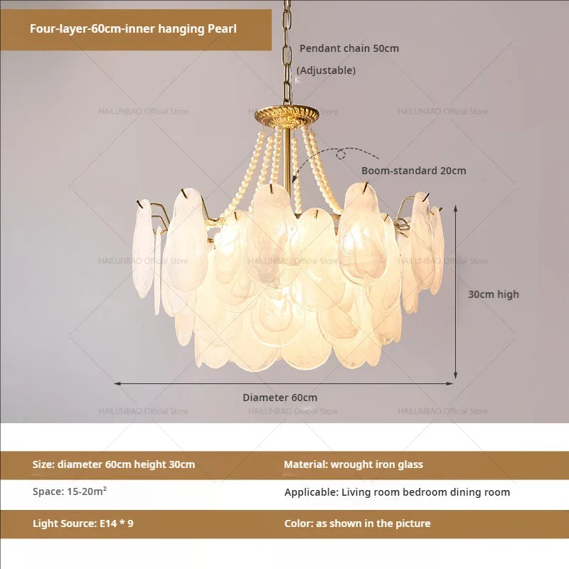 Afralia™ French Chandelier Garden Light with K9 Crystal | Elegant Pearl Shell Design