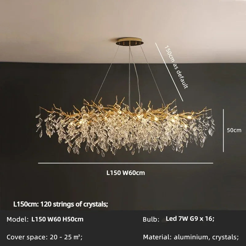 Afralia™ Crystal LED Pendant Lights Gold Dining Room Branch Chandelier