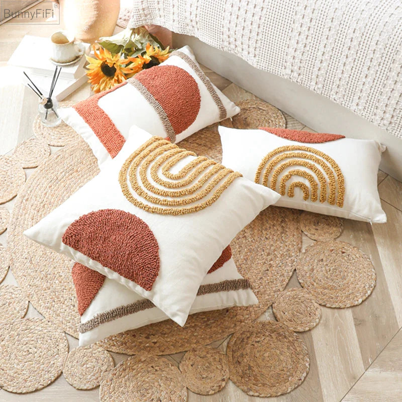 Gematric Tufted Circle Cushion Cover in Burnt Orange by Afralia™