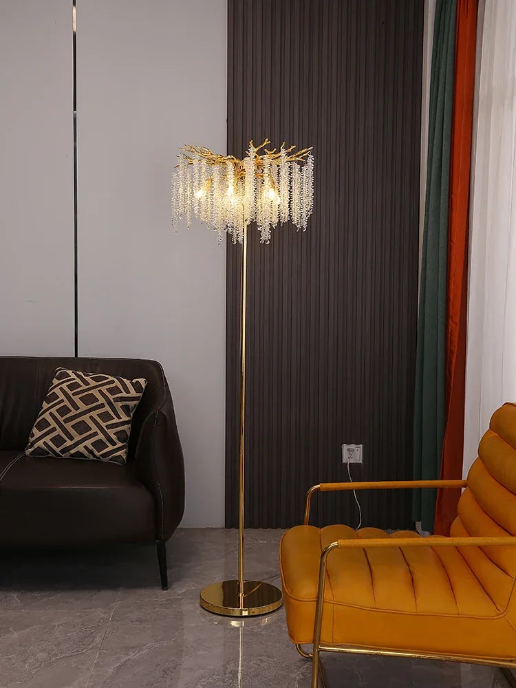 Afralia™ Crystal Gold LED Floor Lamp: Nordic Luxury for Living Room & Bedroom