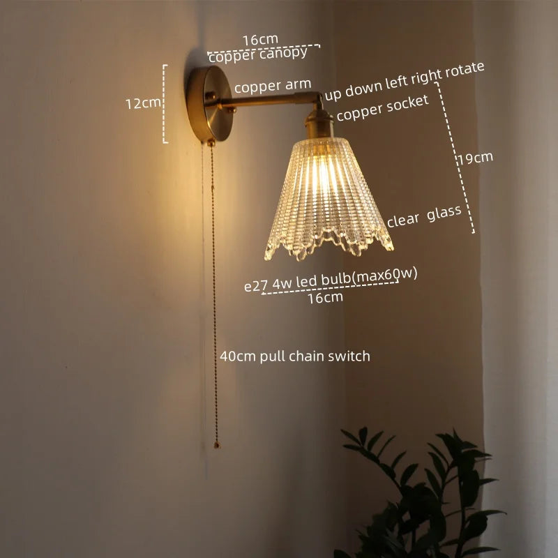 Afralia™ Vintage LED Wall Light Glass Copper Applique Da Parete