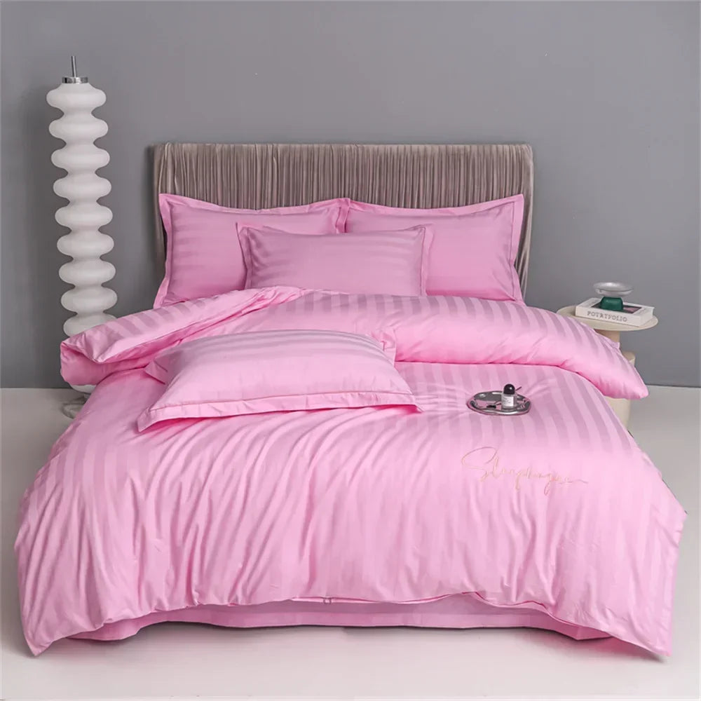 Afralia™ Nordic Grey Stripes Egyptian Cotton Bedlinens Set for Queen King Size