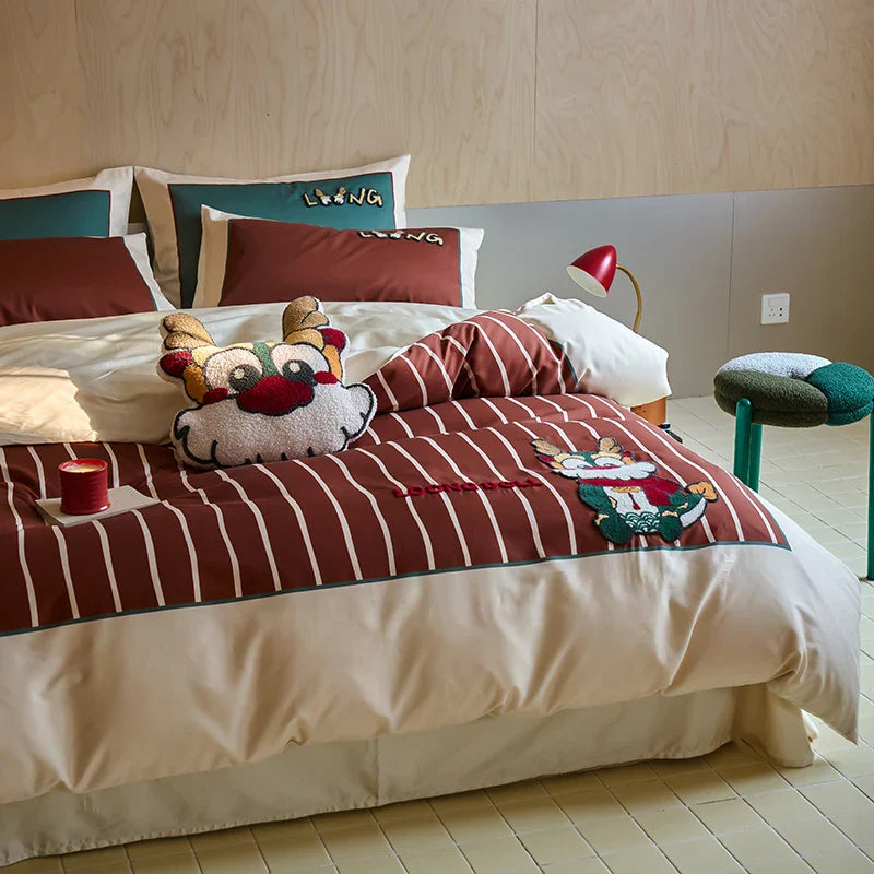 Afralia™ Chinese Embroidered Cotton Bedding Set: King Size Duvet Cover, Sheet, Quilt Cover