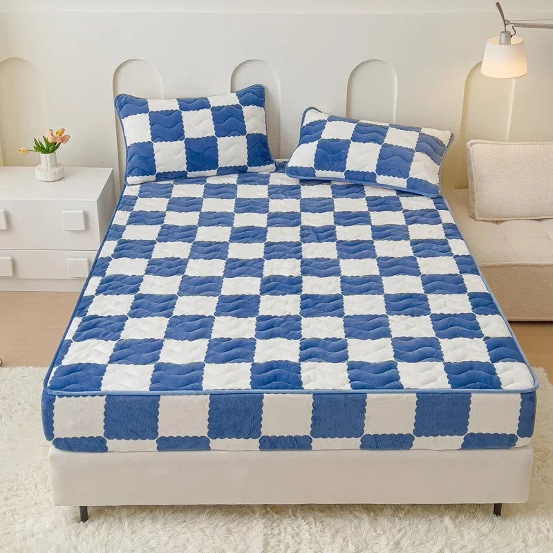 Afralia™ High Grade Milk Velvet Patchwork Bedspreads Geometric Pattern Thicken Bedsheet