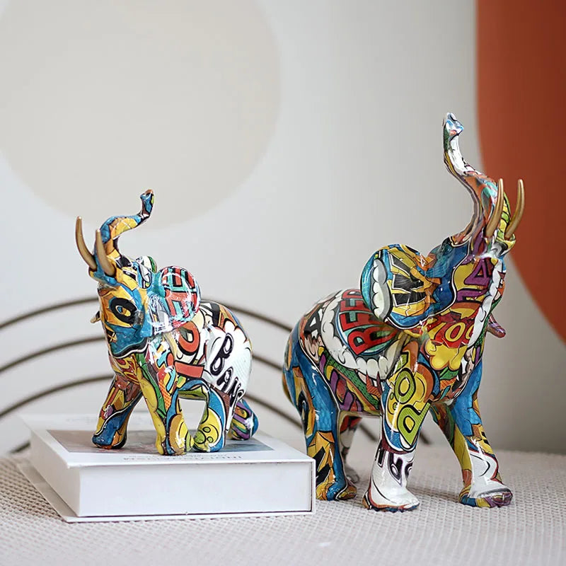 Afralia™ Graffiti Elephant Resin Sculpture for Modern Home Decor