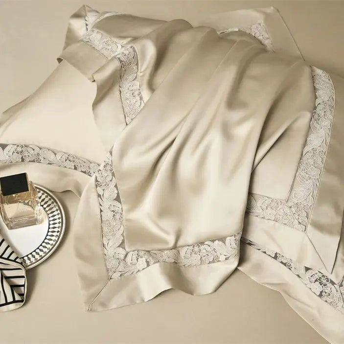 Afralia™ Soft Silky Lyocell Cotton Bedding Set with Hollow Lace Wide Edge
