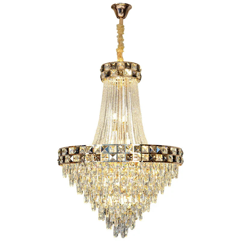 Afralia™ Smart Dimming Crystal Chandelier for Luxury Villa Living Room, High-end Duplex Building Atmosphere