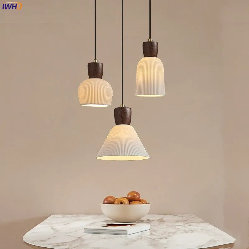 Afralia™ Walnut Ceramic Nordic LED Pendant Lights: Modern Japanese Style for Home, Cafe & Restaurant