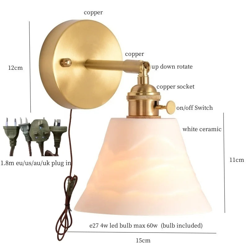 Afralia™ Ceramic LED Wall Sconce Light with Pull Chain Switch
