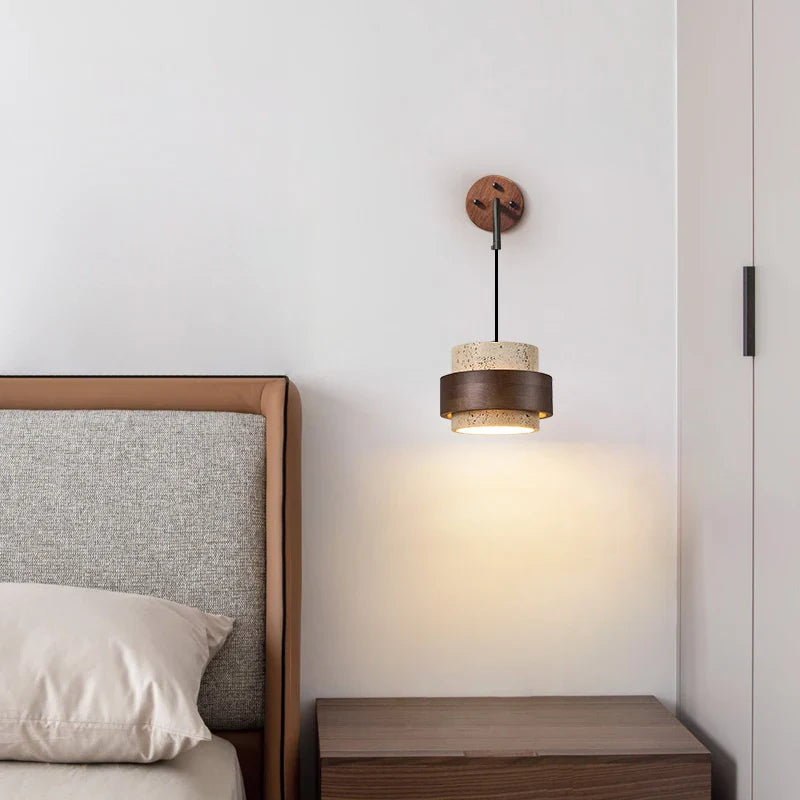 Afralia™ Yellow Travertine LED Wall Lamp with Pull Chain Switch, Nordic Modern Design