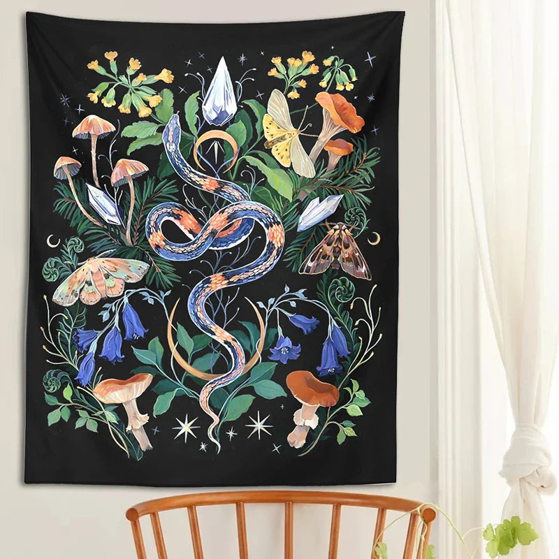 Mushroom Snake Tapestry Wall Hanging Hippie Boho Room Decor by Afralia™