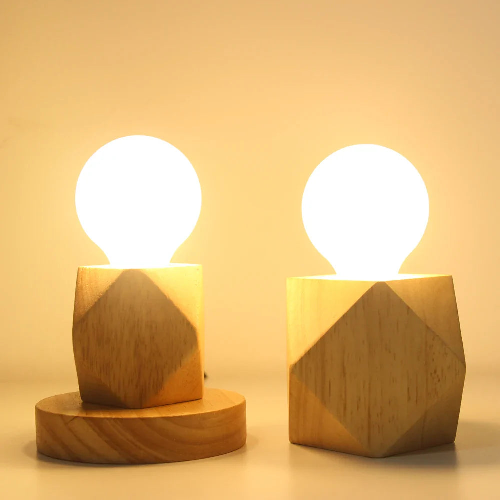 Solid Wood Table Lamp with E27 Base Socket, Switch Line, and Simple Design
