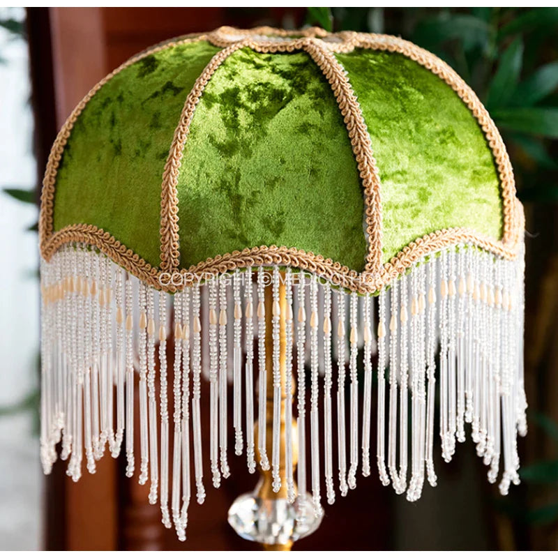 Afralia™ Green Velvet Tasseling Lampshade for Luxury Nightstand Lamp