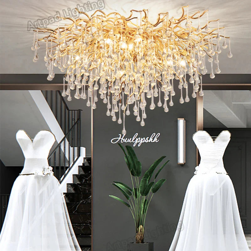 Afralia™ Modern Crystal Gold Tree Branch Ceiling Chandelier for Bedroom and Living Room