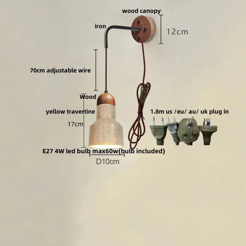 Afralia™ Yellow Travertine LED Wall Sconce with Pull Chain Switch