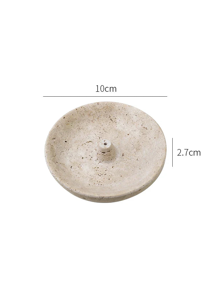 Afralia™ Travertine Marble Incense Holder - Round Natural Incense Burner & Ash Tray