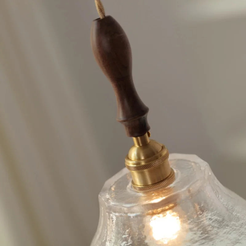 Afralia™ Walnut Wood Clear Glass LED Pendant Lamp - Nordic Modern Hanging Light