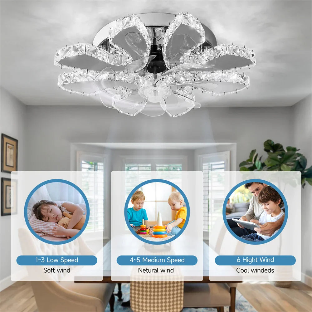 Afralia™ Crystal LED Ceiling Fan: Remote Control Chandelier for Bedroom & Living Room