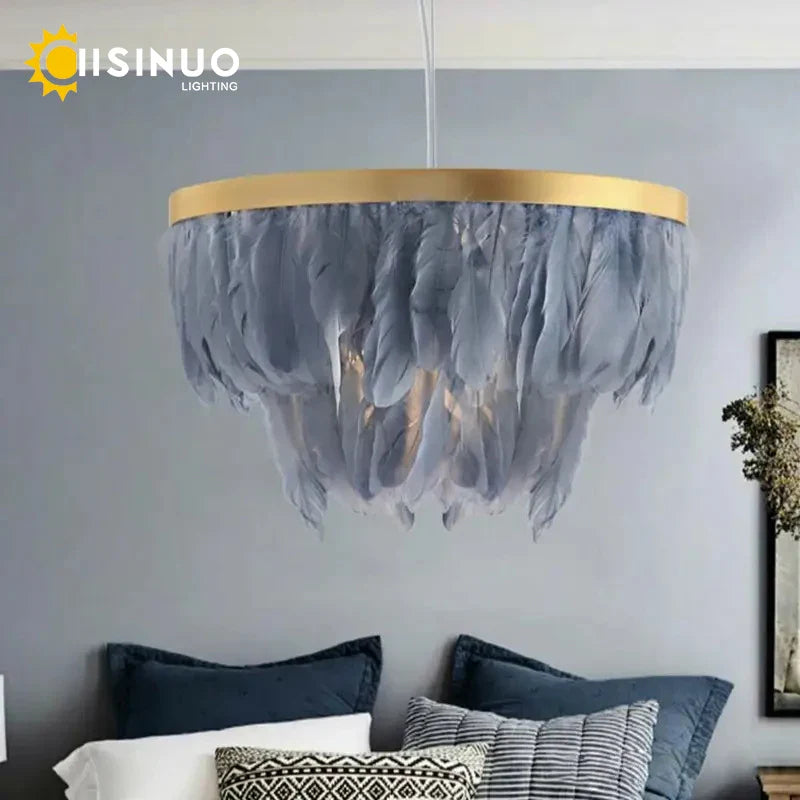 Afralia™ Nordic Feather Circle Chandelier for Marriage Bedroom and Home Decor Lighting