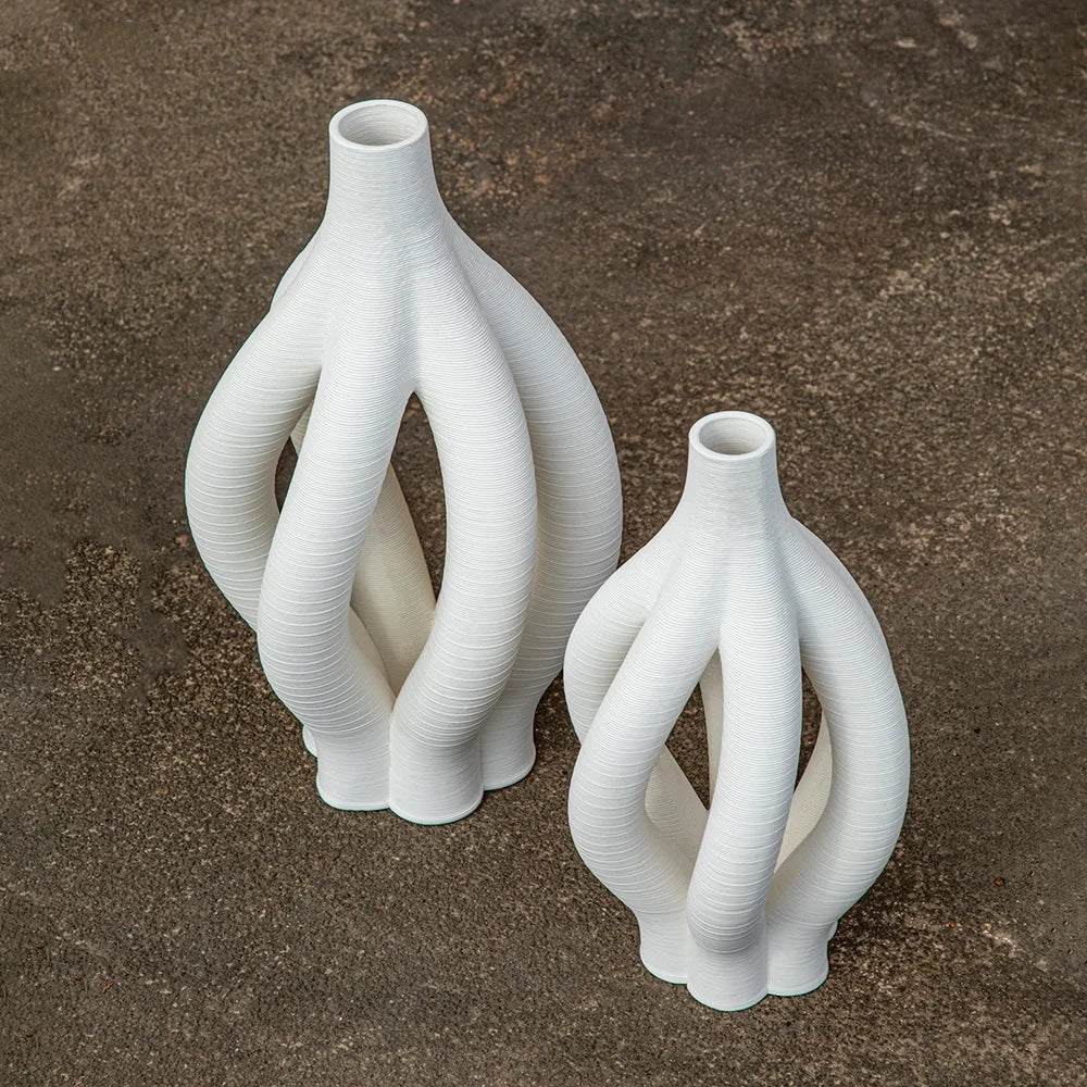 Afralia™ Geometric Ceramic Spiral Vase Set for Home Decor and Floral Arrangement