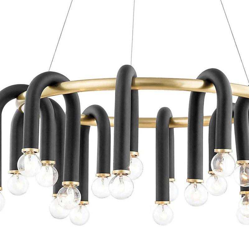 Afralia™ Black U Shape Tube Gold Ring Chandelier for Foyer Dining Room Lighting