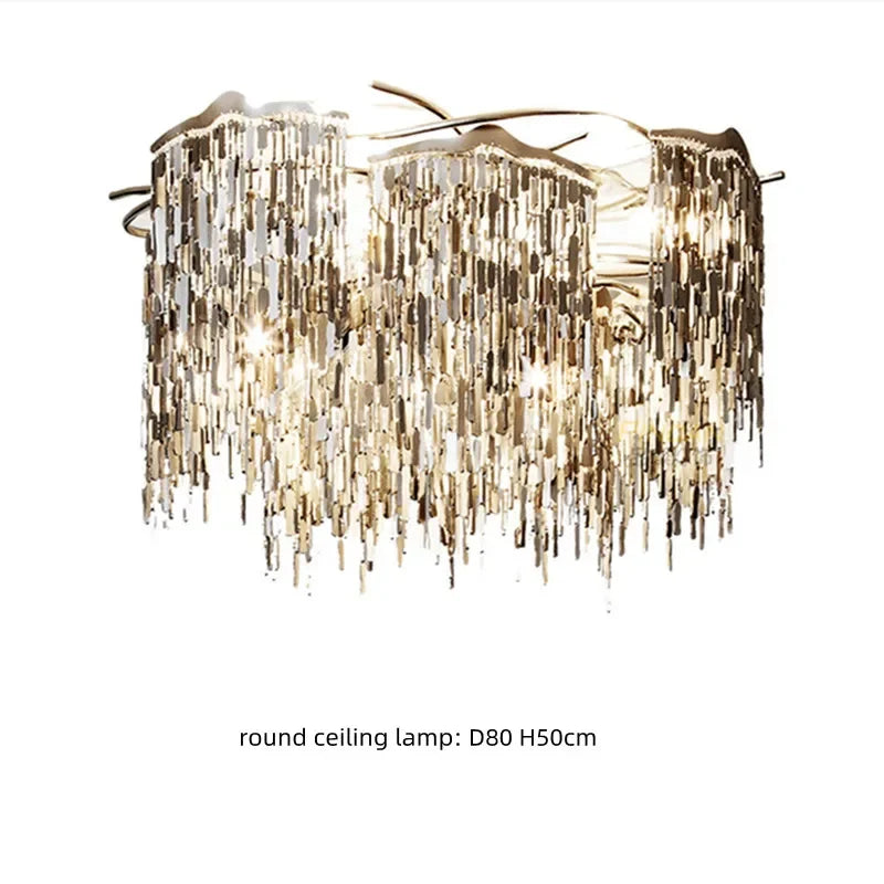 Afralia™ Modern Steel LED Chandelier: Elegant Living Room Lighting Fixture
