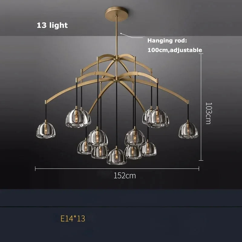 Afralia™ Black Brass Retro Crystal Copper LED Ceiling Pendant for Home Lighting