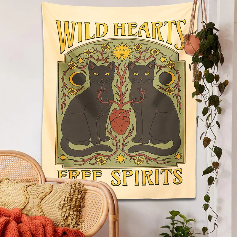 Afralia™ Cat Hearts Tapestry Wall Hanging for Boho Home Decor