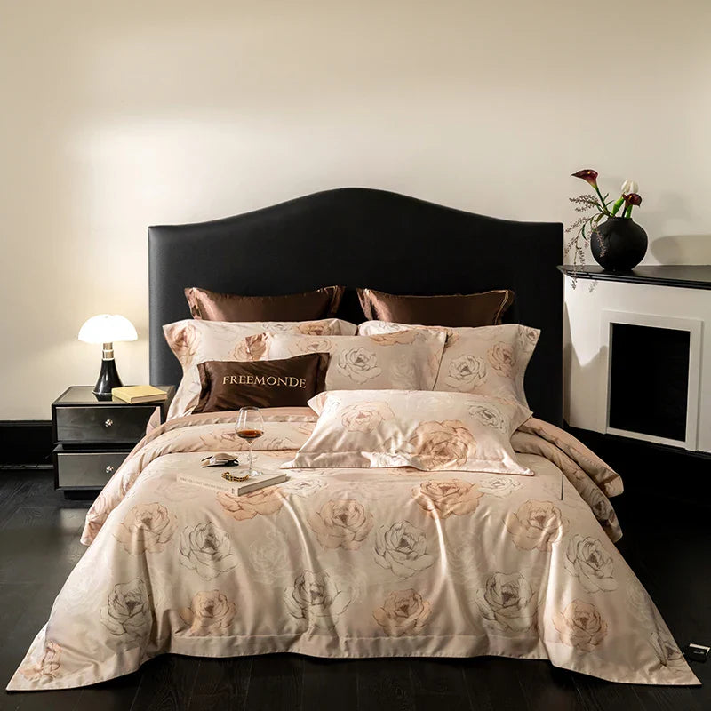 Afralia™ Vintage Print Lyocell Cotton Bedding Set - Queen/King 4Pcs