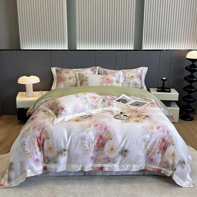 Afralia™ Flower Digital Print Duvet Cover Set Soft Silky Cool Bedding