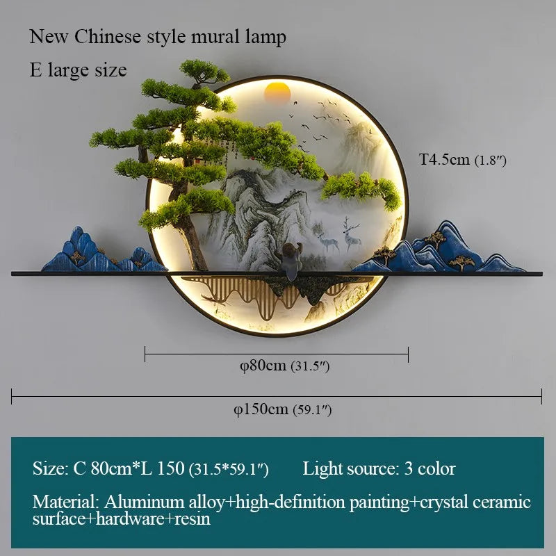 Afralia™ Chinese Landscape LED Wall Lamp for Home Living Bedroom Study