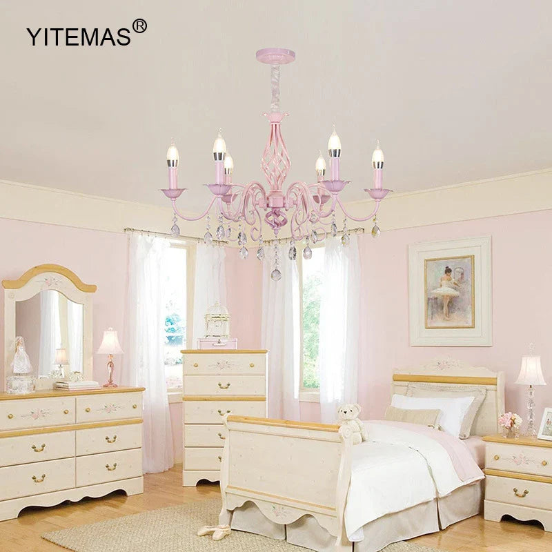 Afralia™ Pink Crystal Chandelier: Stylish Lighting for Kids' Room