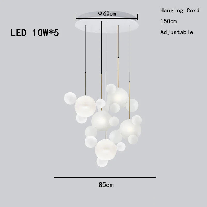 Afralia™ Round LED Glass Pendant Light, Modern White Bubble Lampshade for Home Ceiling Decor