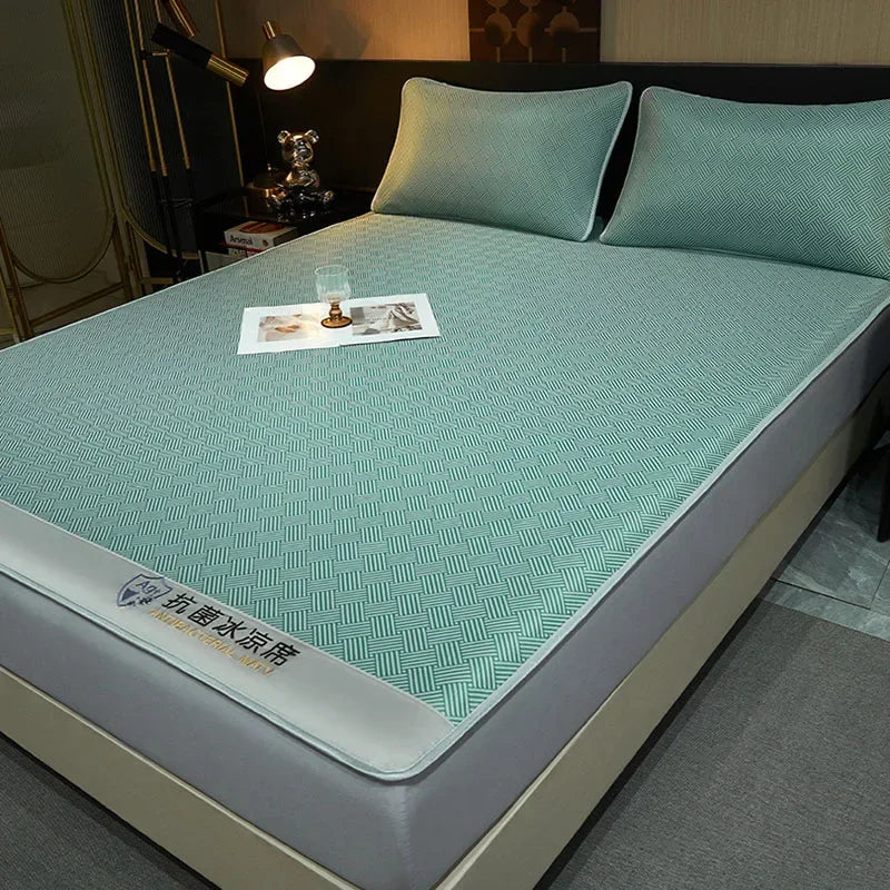 Afralia™ Antibacterial Ice Silky Soft Fitted Sheet Set, Striped Geometric Pattern, Breathable Mattress Cover