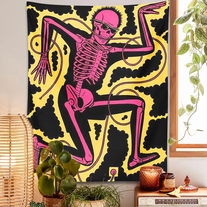 Afralia™ Skeleton Electric Shock Dance Hippie Tapestry - Home Decor & Wall Hanging