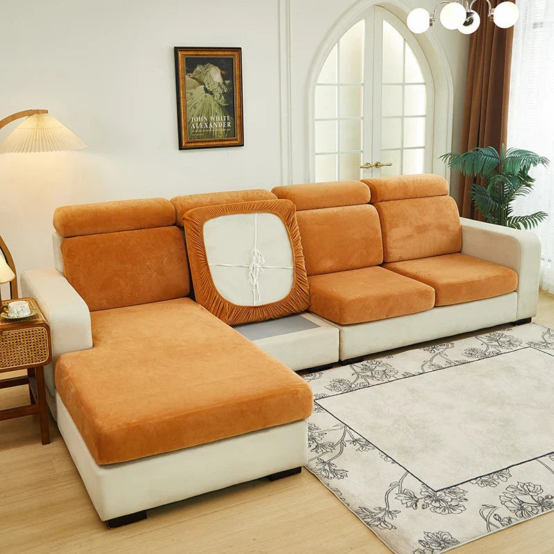 Afralia™ Velvet Sofa Cover: Single Loveseat L-shaped Protector in Polar Fleece Stretch Fabric.