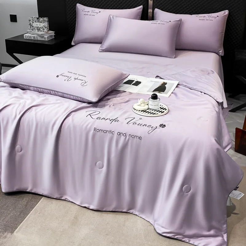 Afralia™ Silk Embroidered Summer Quilt: Smooth, Cooling, Comforter for Bed