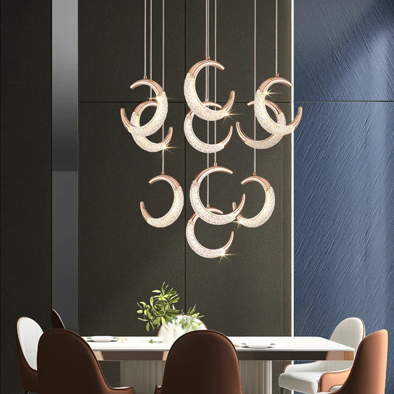 Afralia™ Moon Chandelier Stair LED Lighting for Elegant Indoor Spaces