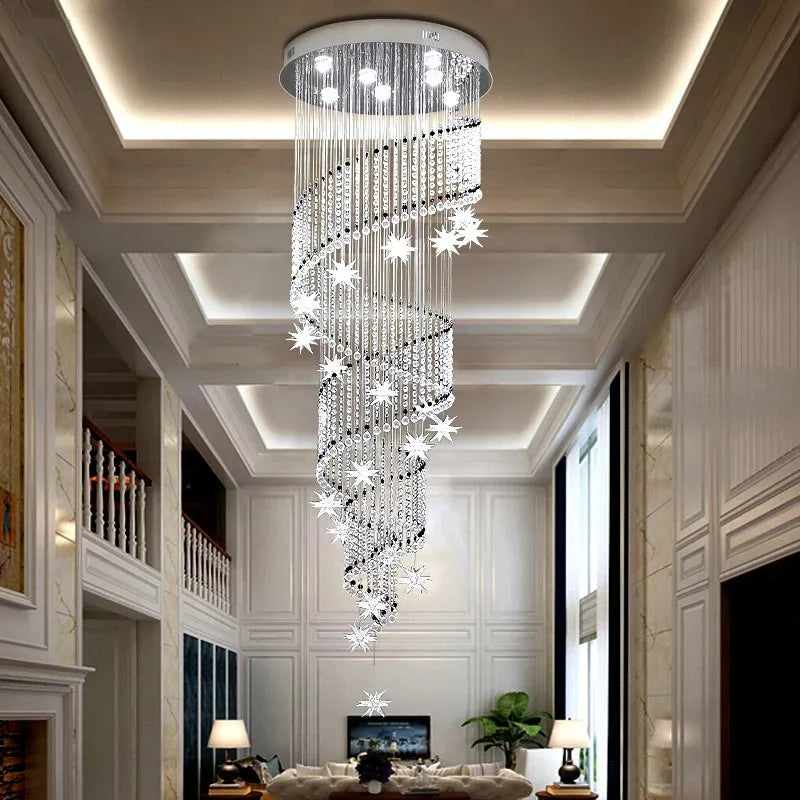 Afralia™ Crystal Star LED Chandelier for Villa Staircase & Living Room Lighting