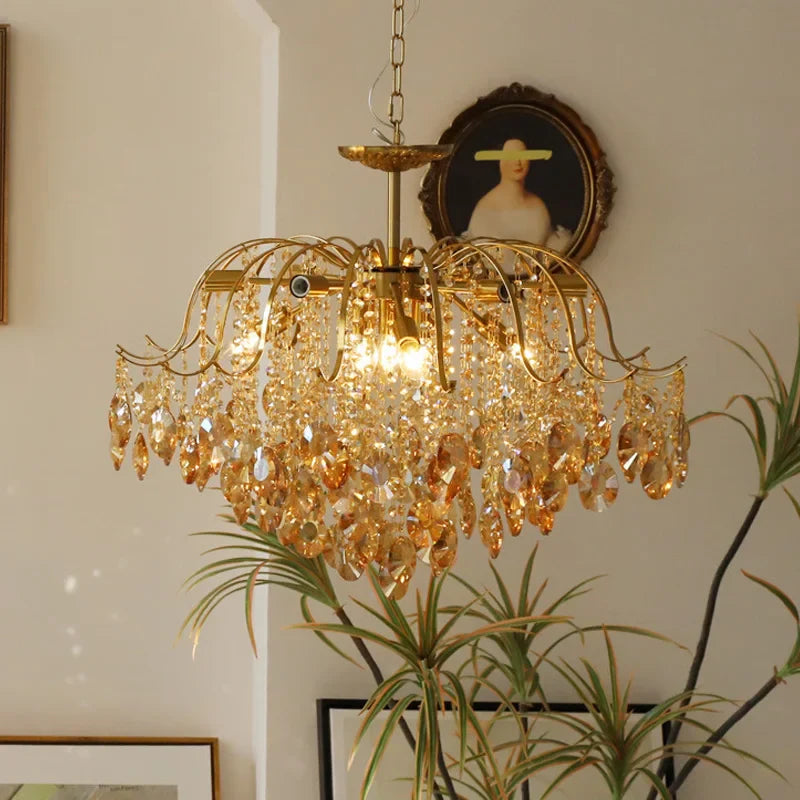 Afralia™ French Crystal Pendant Chandelier Ceiling Light for Living Room Dining Table