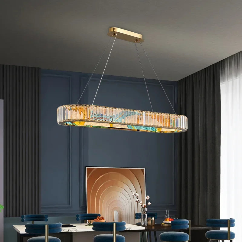 Afralia™ Luxury Enamel Chandelier with Crystal Glass Pendant Light - Modern LED Ring Design