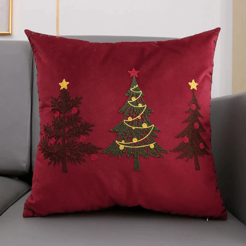 Afralia™ Christmas Velvet Embroidered Cushion Cover - 45x45cm - Red Green - Festive Decor