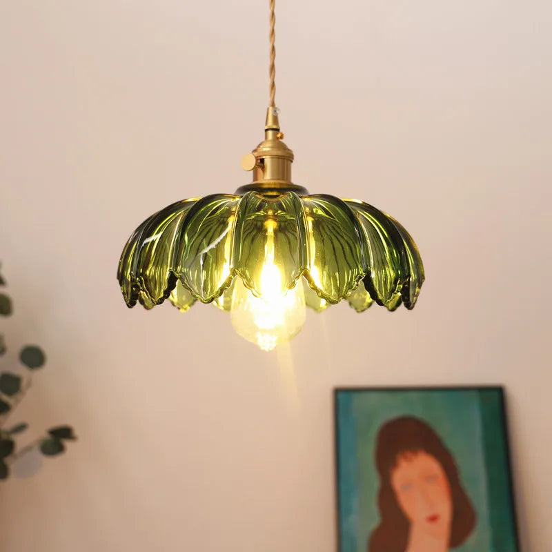 Afralia™ Vintage Green Glass LED Pendant Lights | Industrial Loft Style Hanging Lamp