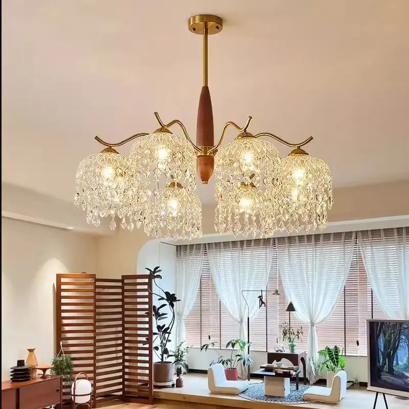 Afralia™ Retro Rose Glass Chandelier Daily Lighting for Living Room & Bedroom