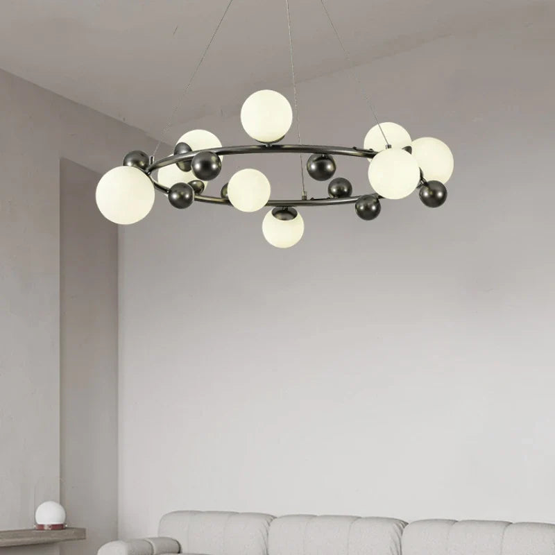 Afralia™ Modern Black Metal Glass Chandelier for Parlor Dining Bedroom Hall G9 Bulb