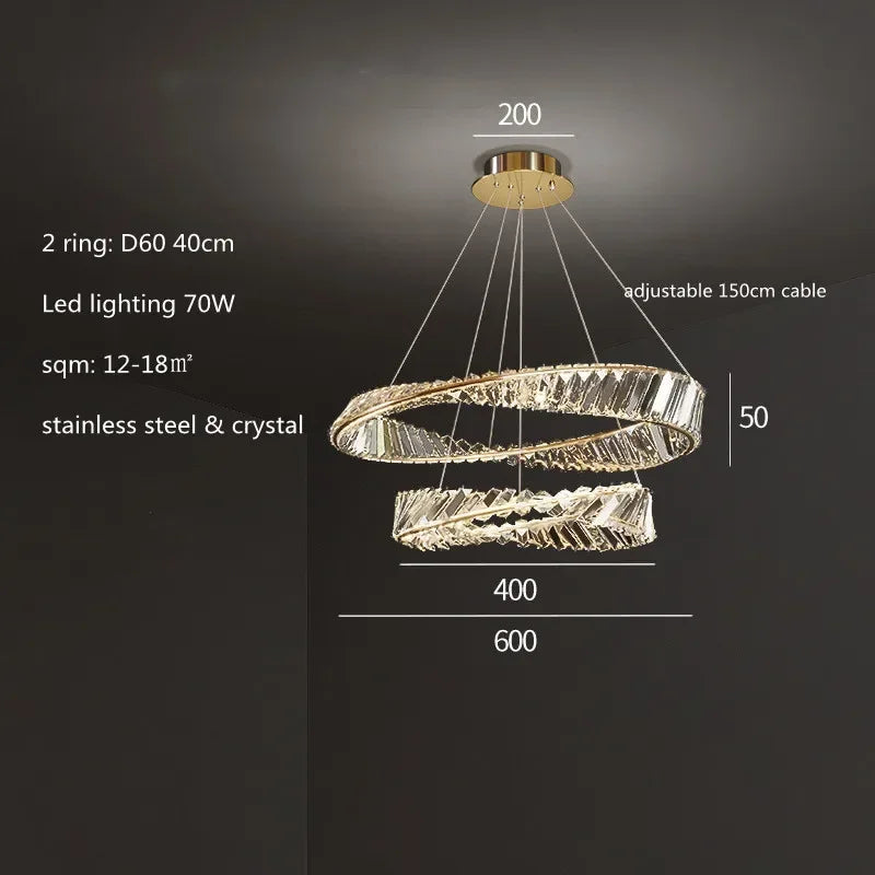 Afralia™ Luxury Gold Crystal Pendant Lights Dimmable LED Modern Living Room Fixture