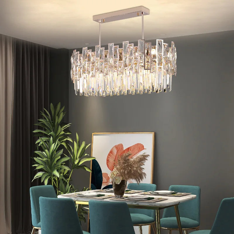 Afralia™ Gold Black Crystal LED Chandelier, Round Oval Living Room Ceiling Light