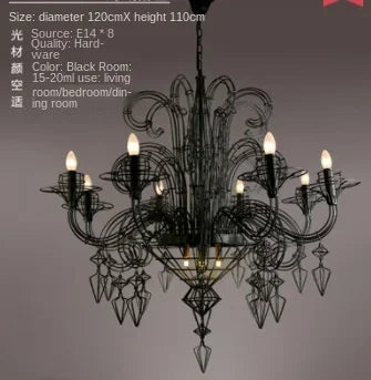 Afralia™ Baroque Black Candle Chandelier Pendant Lamp for Bedroom, Living Room & Restaurant
